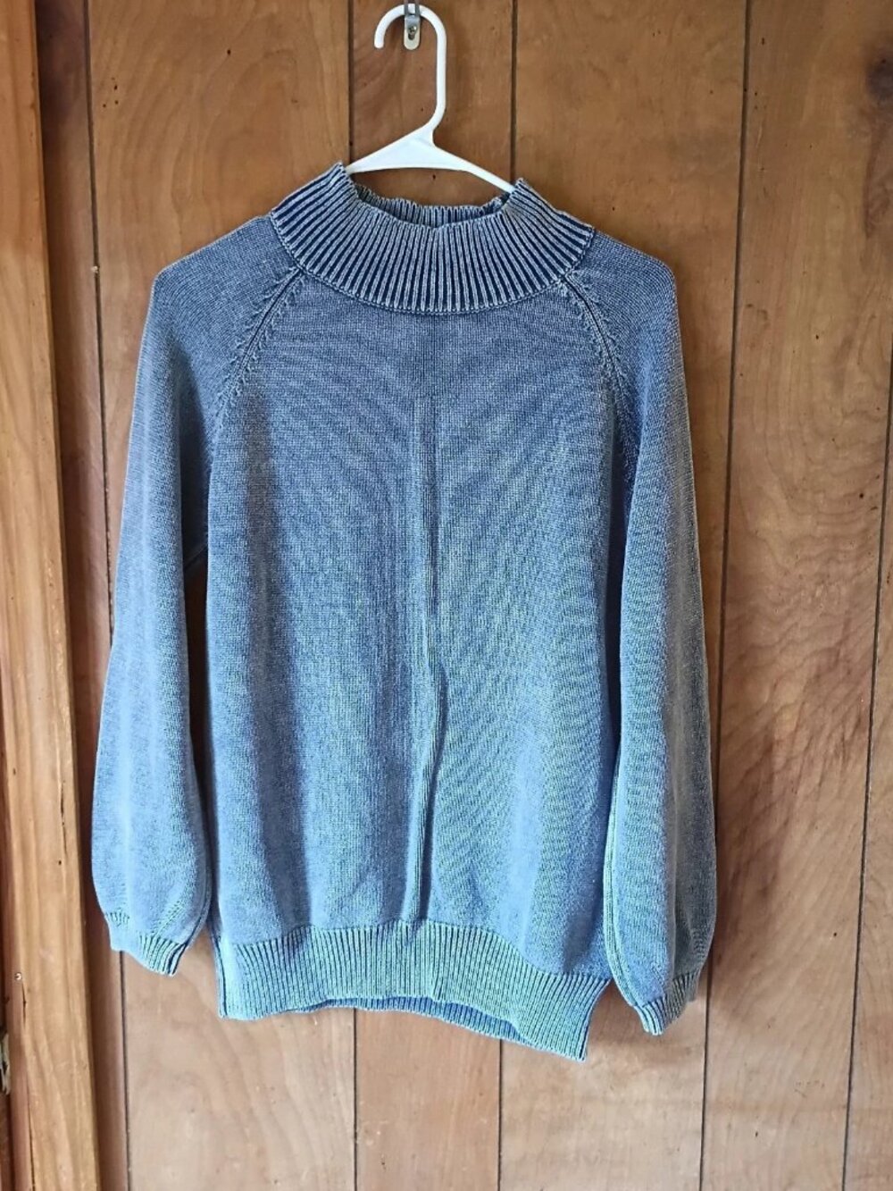 Doe & Rae Blue Cotton Mock Neck Sweater Size Small